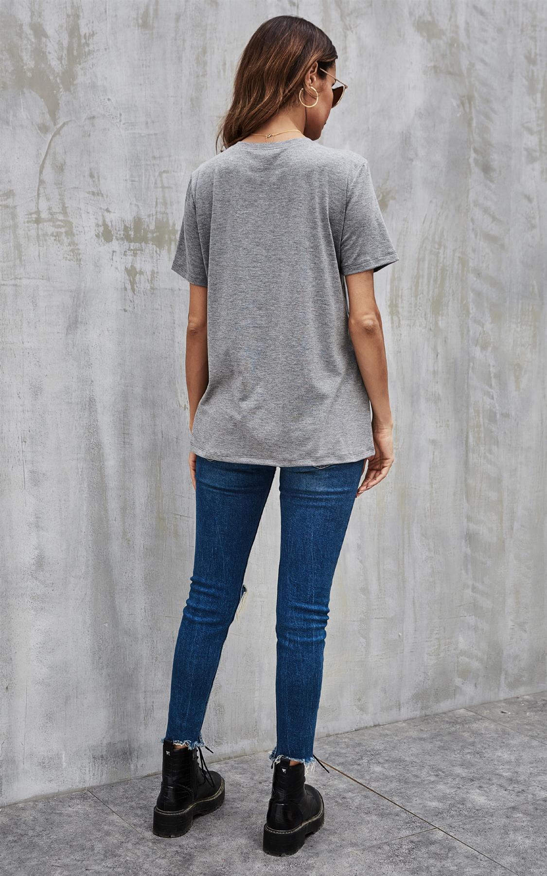 Rainbow Print T Shirt Top In Grey