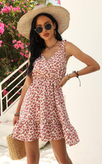 Pretty Rose Floral Print Strappy Bardot Mini Dress In Pink
