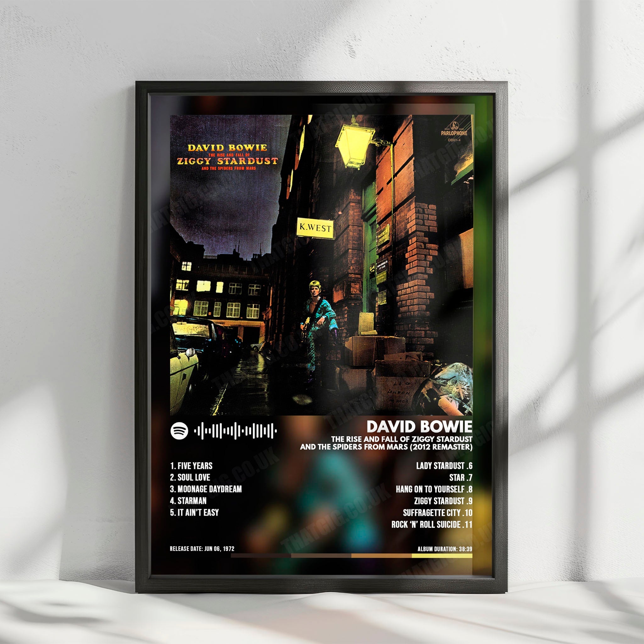 David Bowie "The Rise and Fall of Ziggy Stardust" Album Cover Poster - with Complete Tracklist