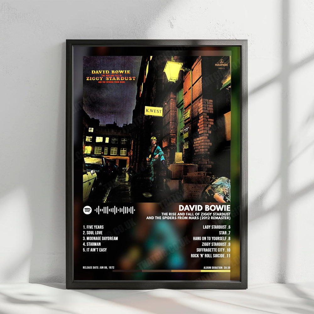 David Bowie "The Rise and Fall of Ziggy Stardust" Album Cover Poster - with Complete Tracklist