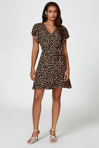 Floral Print Wrap Top Dress In Navy