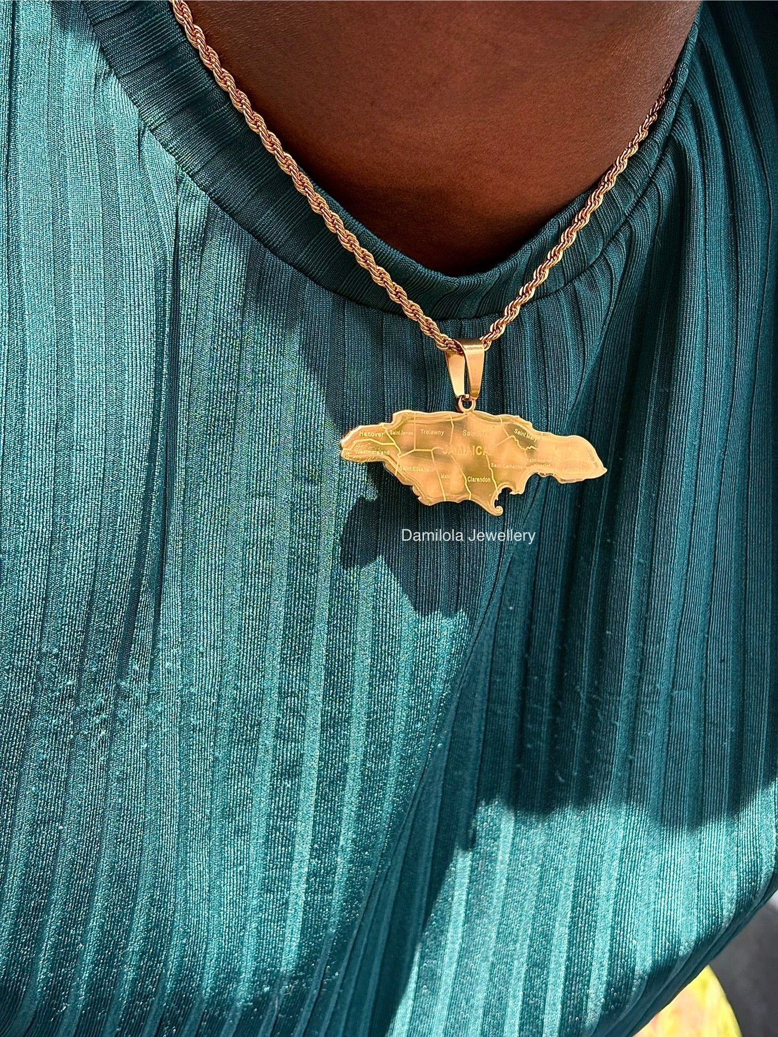 *NEW* Big Jamaica ‘14 Parish’ Engraved Map Necklace