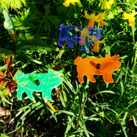 Set of 3 Glowing Medium Pigs SunCatcher Garden Decor Stakes