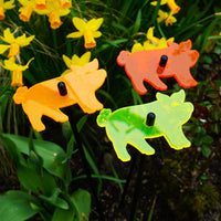 Set of 3 Glowing Medium Pigs SunCatcher Garden Decor Stakes