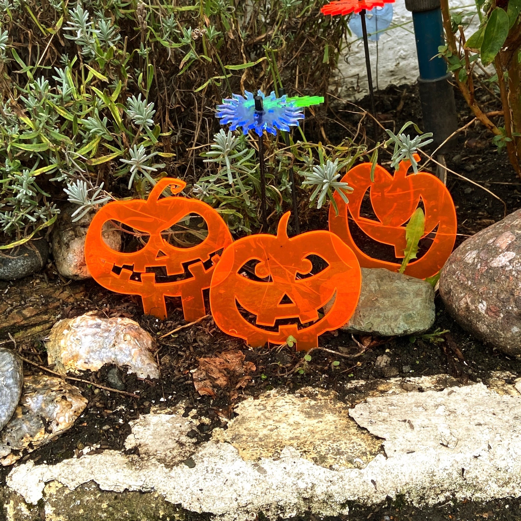 Garden Décor Ornament Stakes Set of 3 'Halloween Pumpkins'