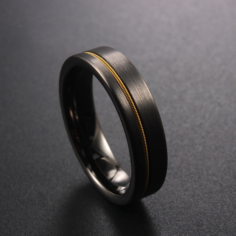 The Rigel - 6mm Black Brushed Tungsten & Guitar String Inlay Ring