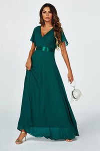 Angel Sleeves Empire Waist Bridesmaid Dress In Green