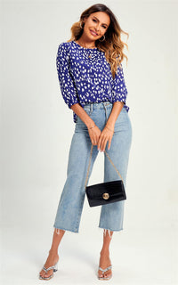 Animal Print Top/Blouse In Blue
