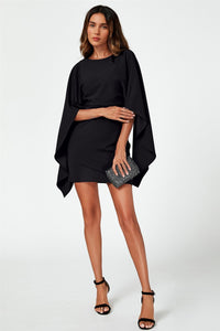 Back Detail Jersey Mini Dress With Cape In Black