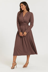 Jersey Long Sleeve Midi Dress In Brown