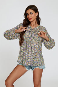 Floral Print long sleeve Blouse Top In Purple