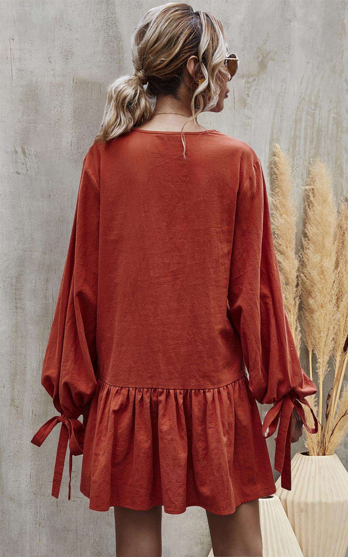 Button Front Mini Dress In Orange