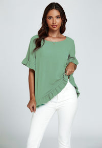 Frill Detail Short Sleeves Top In Light Green