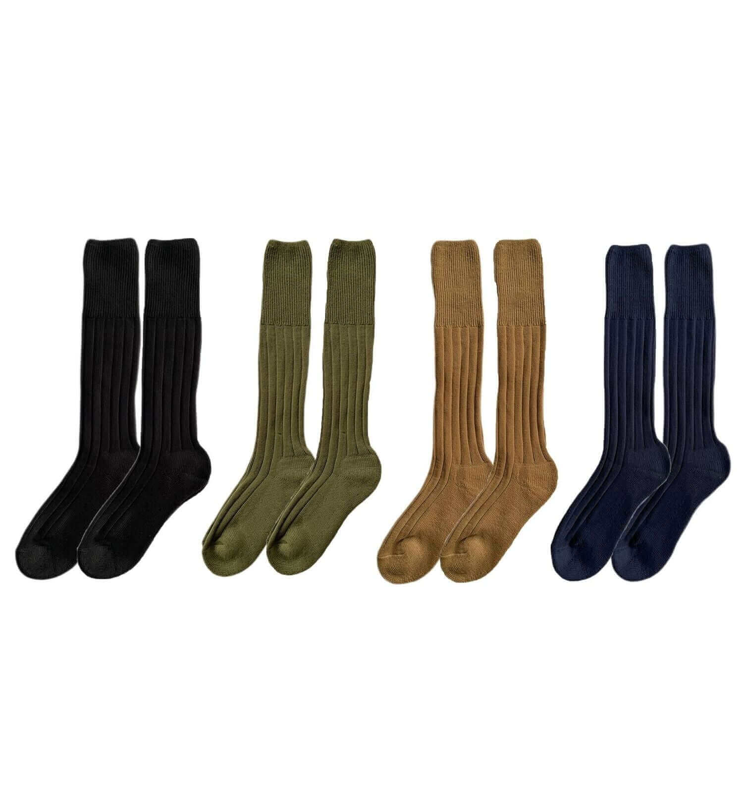 4 Pairs Mens Knee High Army Socks Terry Cushioned Military Commando Reinforced Toe Arch Support for Boots Hiking Outdoor Sports by Sock Stack