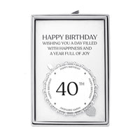 40th Birthday Heart Charm Stretch Bracelet with Quote Gift Box