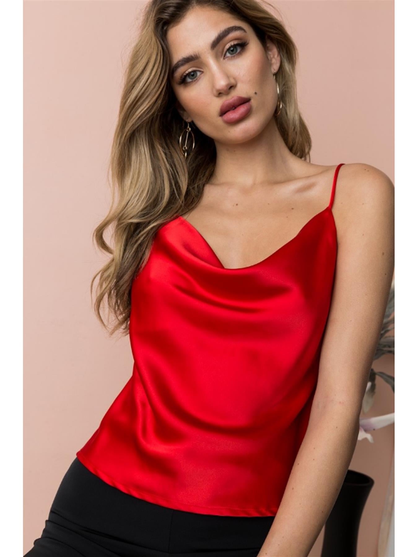 Cowl Neck Cami Top In Red