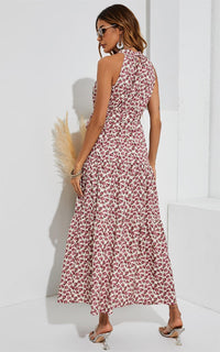 Rose Garden Halter Neck Maxi Layer Dress In Pink Flora Print