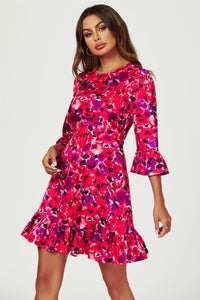 Abstract Floral Print Mini Dress In Red