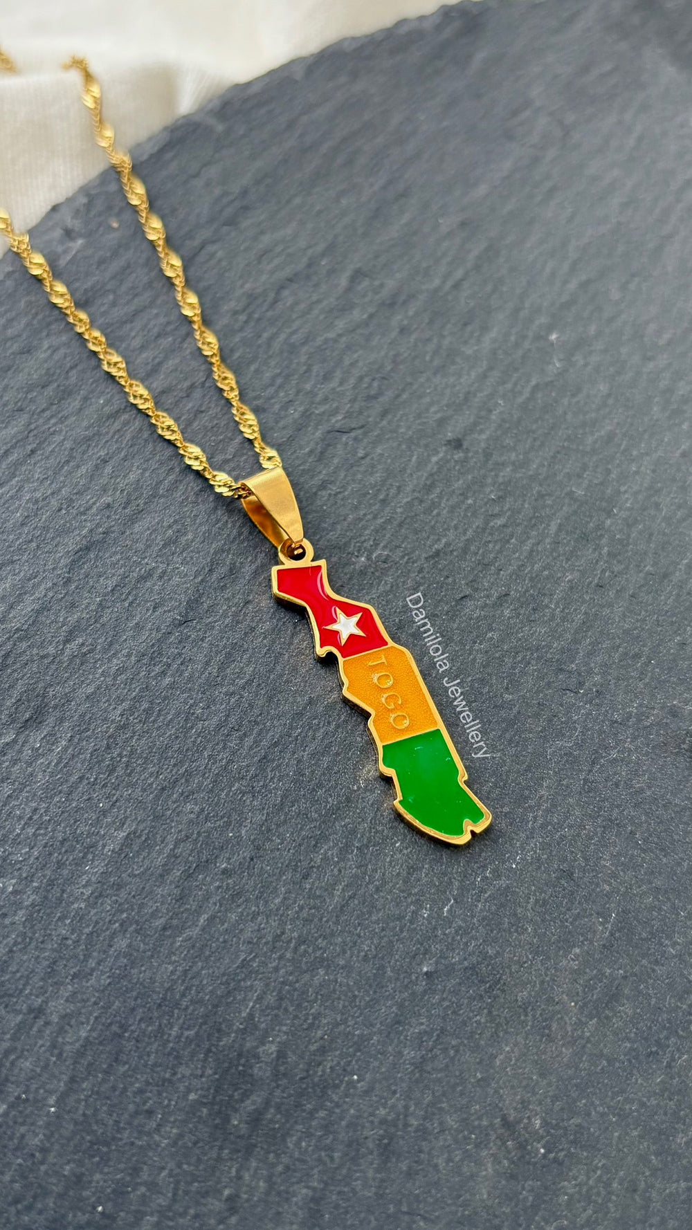 Togo Flag Map Necklace - Gold
