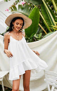 Hem Detail Summer Tiered Strappy Dress In White
