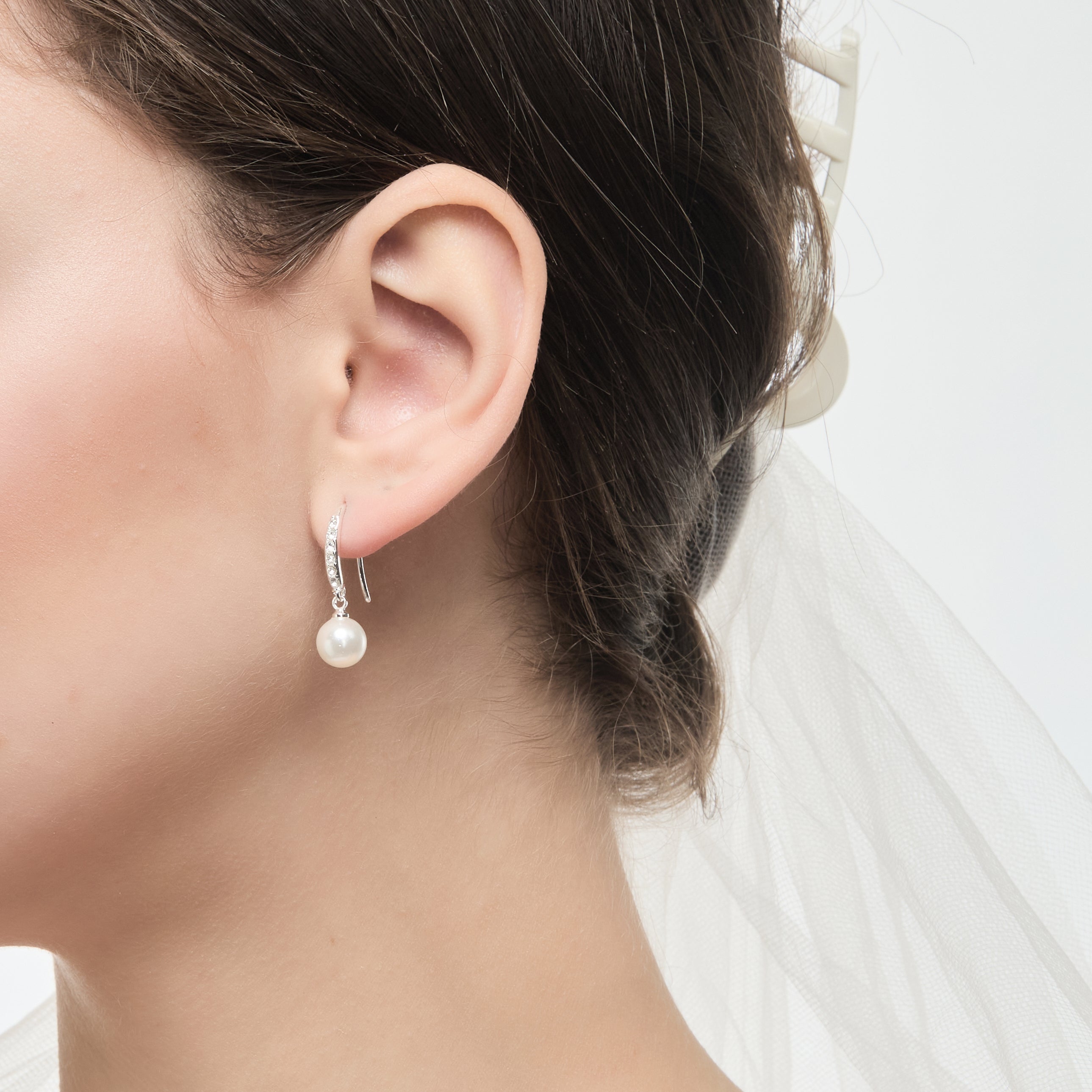 Silver Plated I Couldn't Say I Do Without You Pearl Drop Earrings Created with Zircondia® Crystals