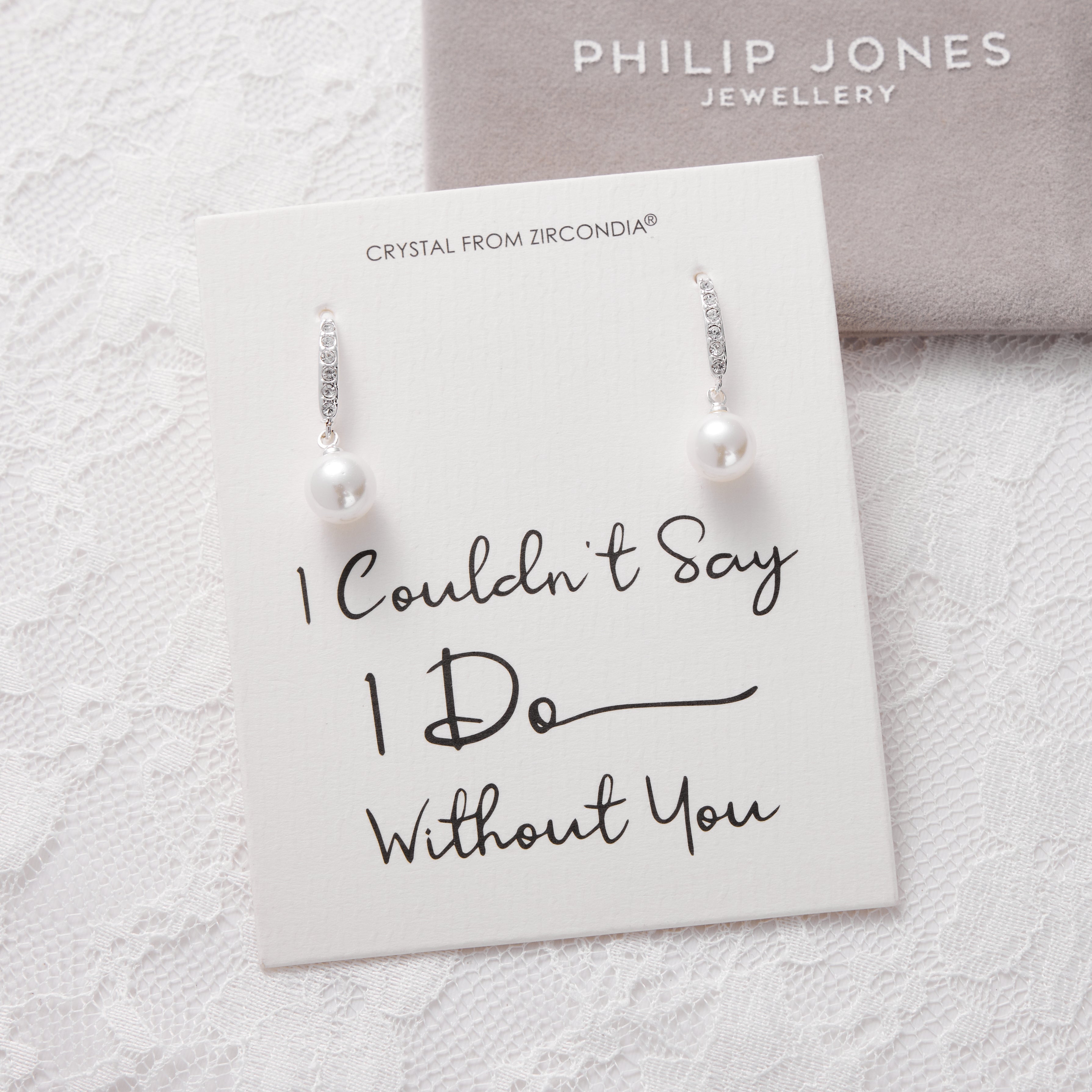 Silver Plated I Couldn't Say I Do Without You Pearl Drop Earrings Created with Zircondia® Crystals