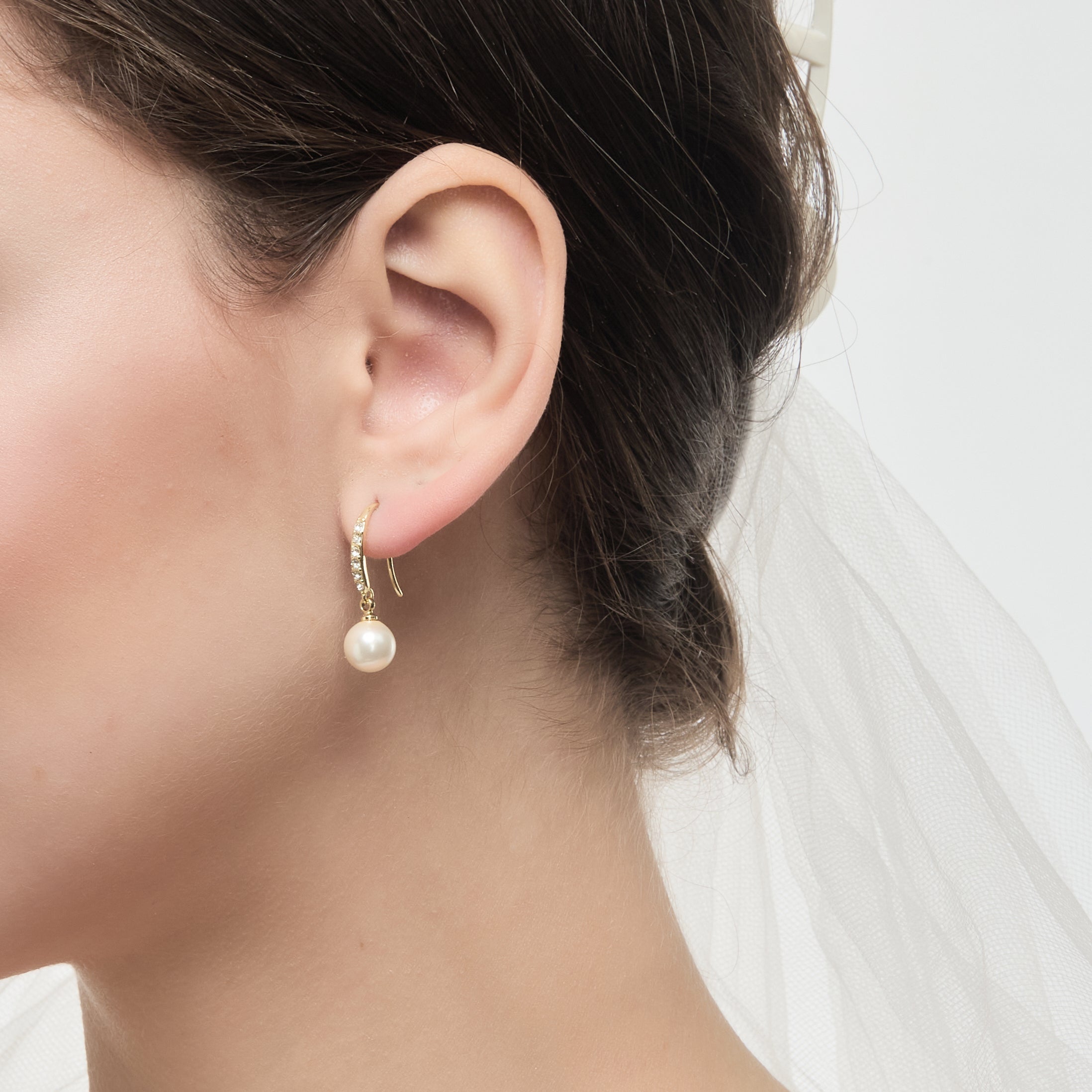 Gold Plated I Couldn't Say I Do Without You Pearl Drop Earrings Created with Zircondia® Crystals