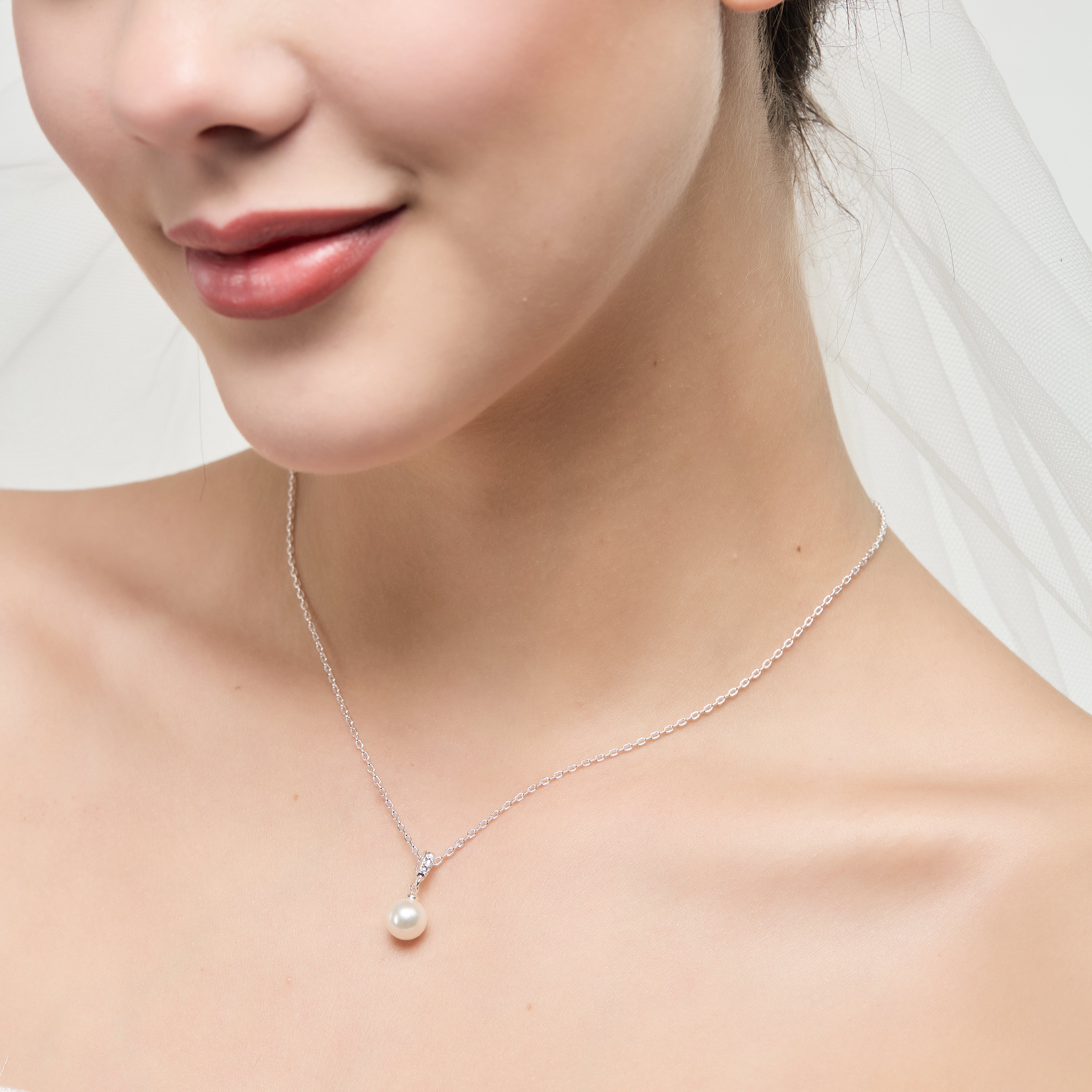 Silver Plated I Couldn't Say I Do Without You Pearl Drop Wedding Necklace Created with Zircondia® Crystals