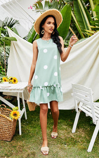 White Polka Print Frill Mini Dress In Mint Green