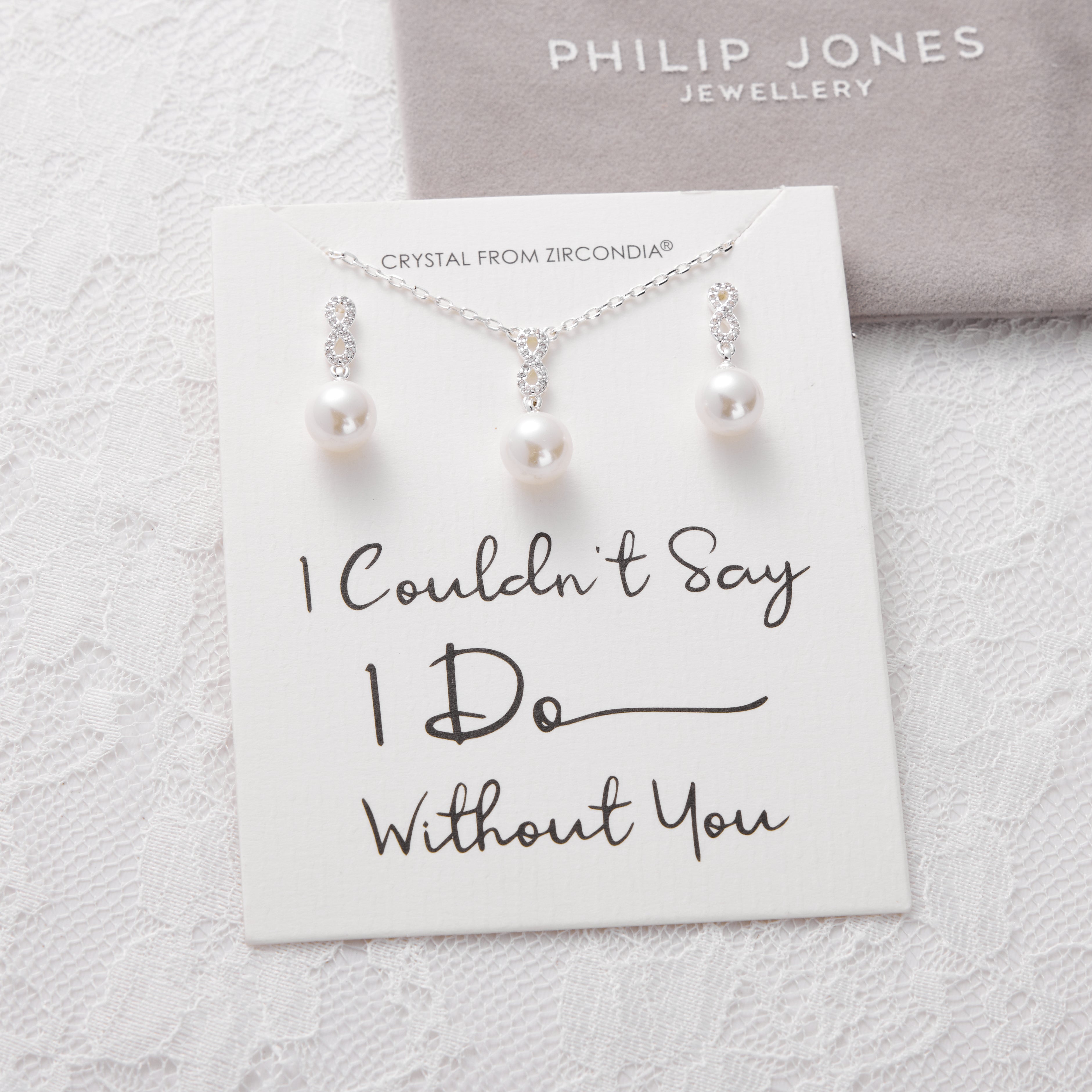 Silver Plated I Couldn't Say I Do Without You Infinity Pearl Drop Set with Zircondia® Crystals