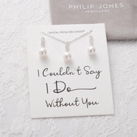 Silver Plated I Couldn't Say I Do Without You Infinity Pearl Drop Set with Zircondia® Crystals