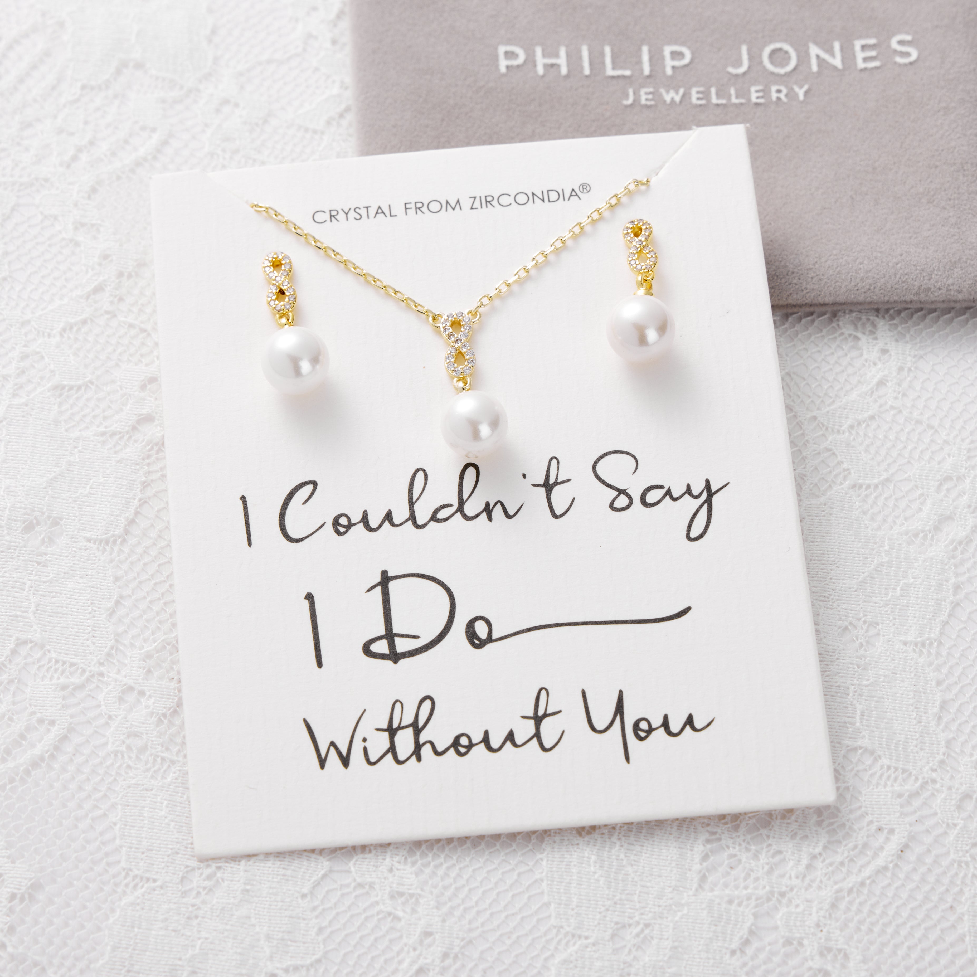 Gold Plated I Couldn't Say I Do Without You Infinity Pearl Drop Set with Zircondia® Crystals