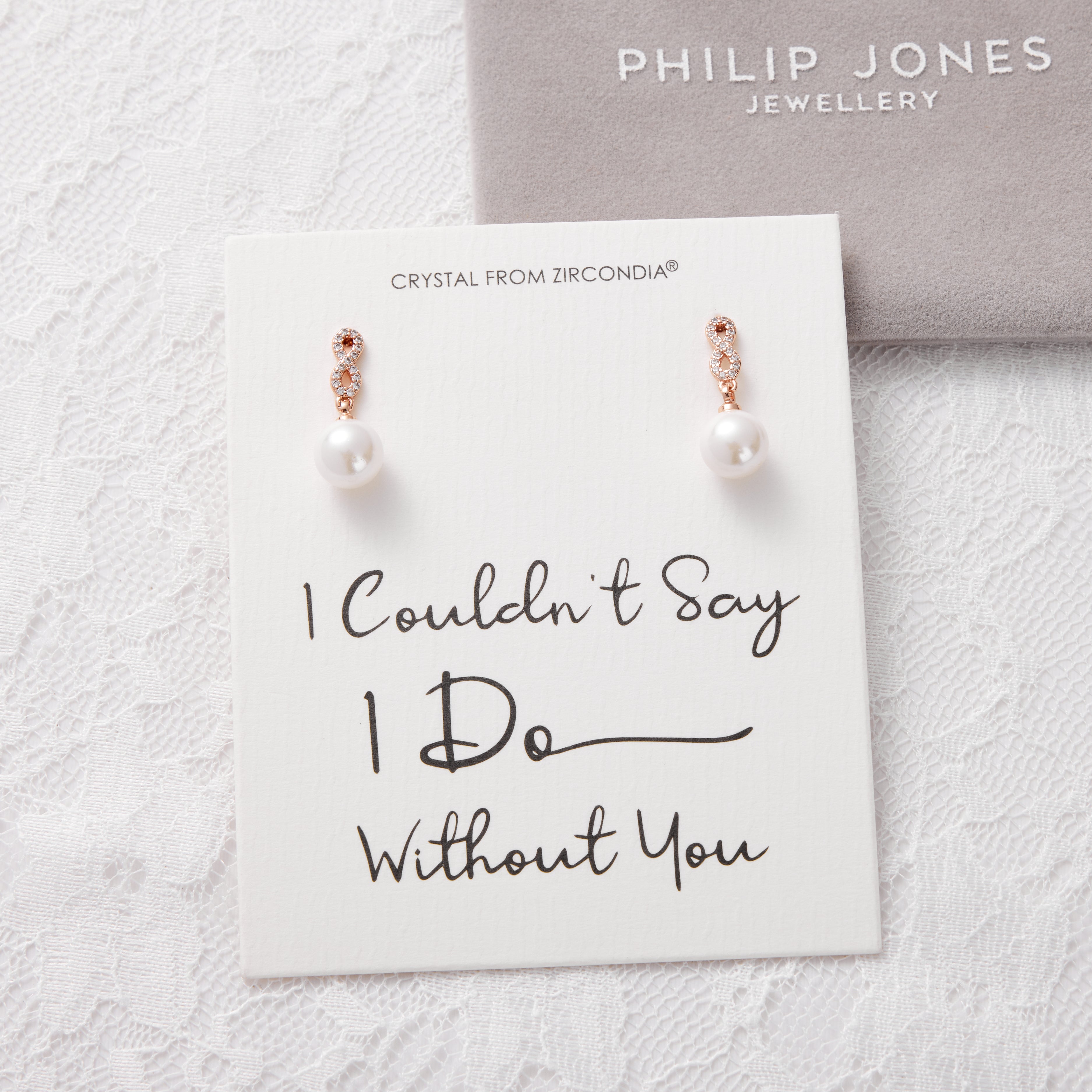 Rose Gold Plated I Couldn't Say I Do Without You Infinity Pearl Drop Earrings with Zircondia® Crystals