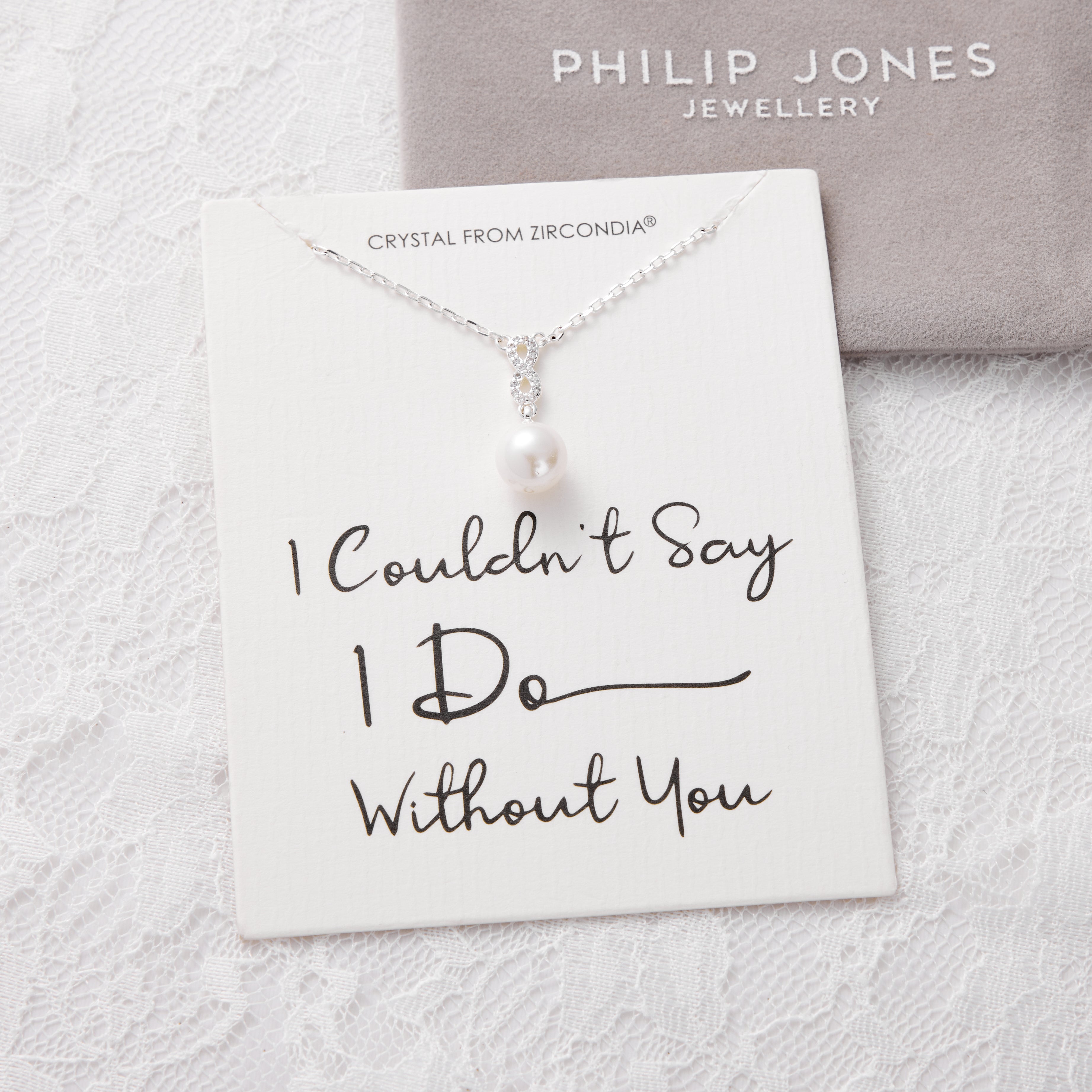 Silver Plated I Couldn't Say I Do Without You Infinity Pearl Wedding Drop Necklace with Zircondia® Crystals
