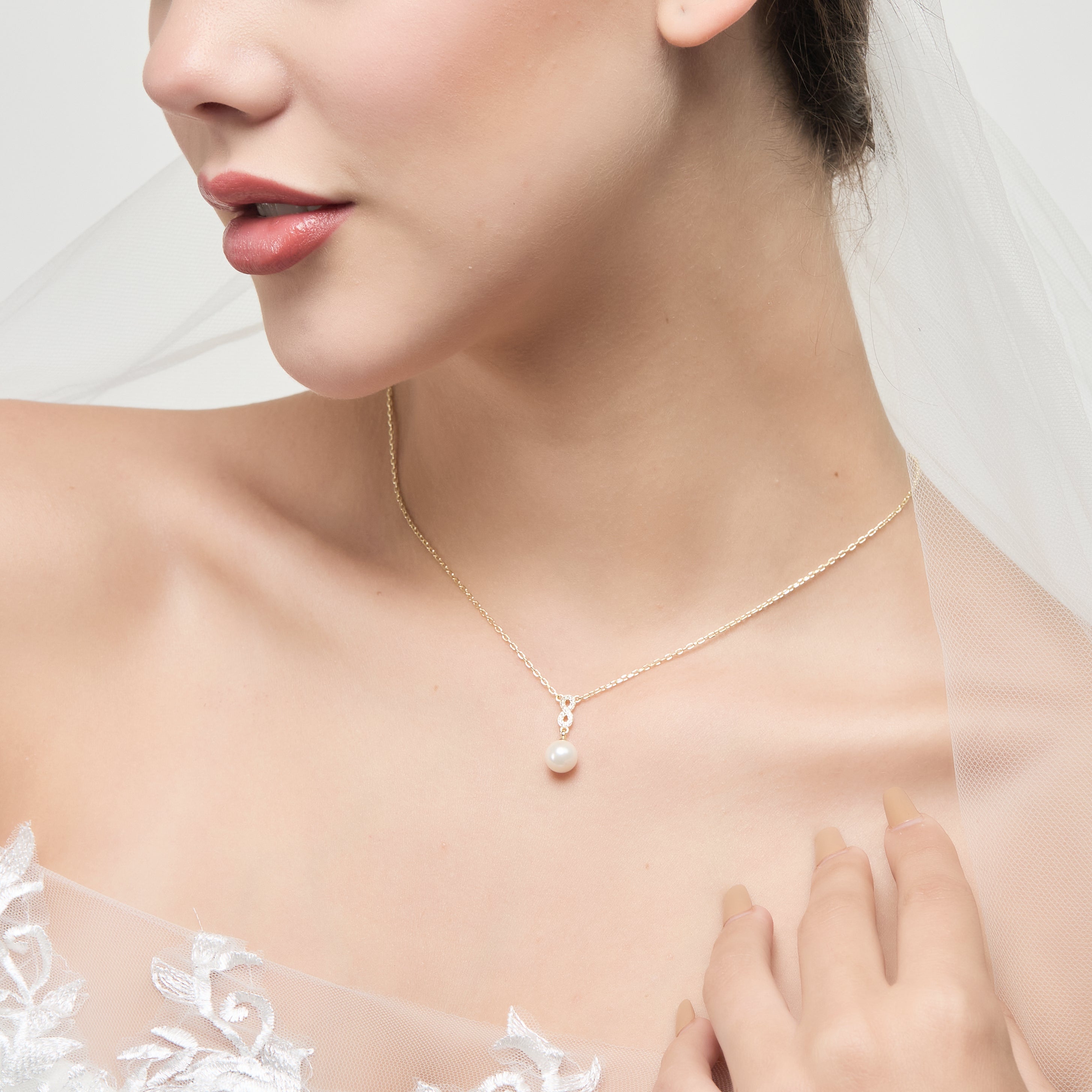Gold Plated I Couldn't Say I Do Without You Infinity Pearl Wedding Drop Necklace with Zircondia® Crystals