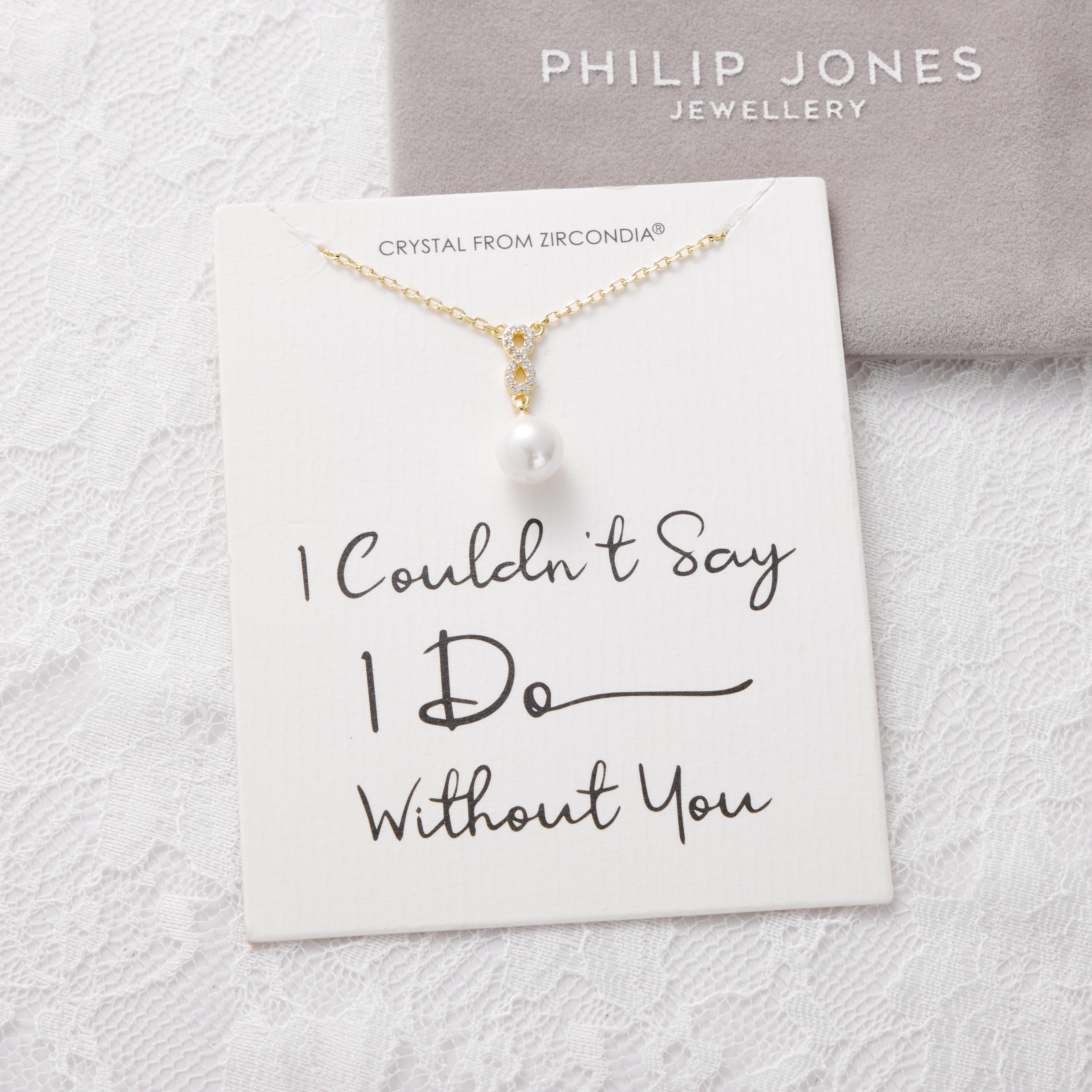 Gold Plated I Couldn't Say I Do Without You Infinity Pearl Wedding Drop Necklace with Zircondia® Crystals