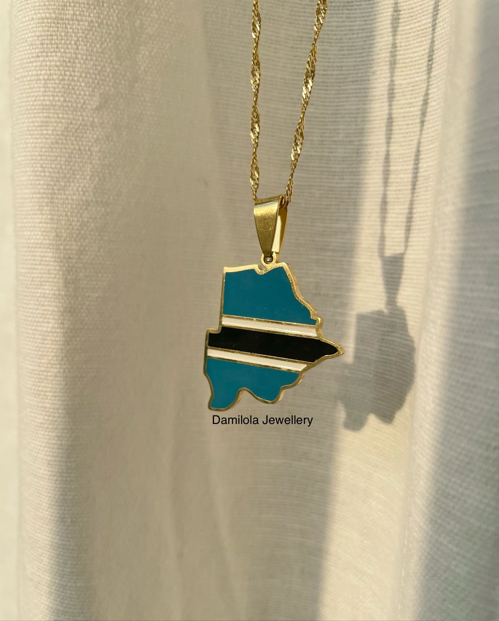 Botswana Flag Map Necklace - Gold