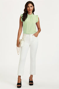 Frill Trim Sleeve Frill Neck Blouse Top In Light Green