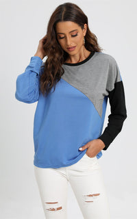 Grey Black Colour Block Oversized Top In Blue