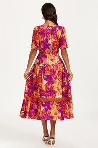 Floral Print Button Down Maxi Dress In Pink Orange