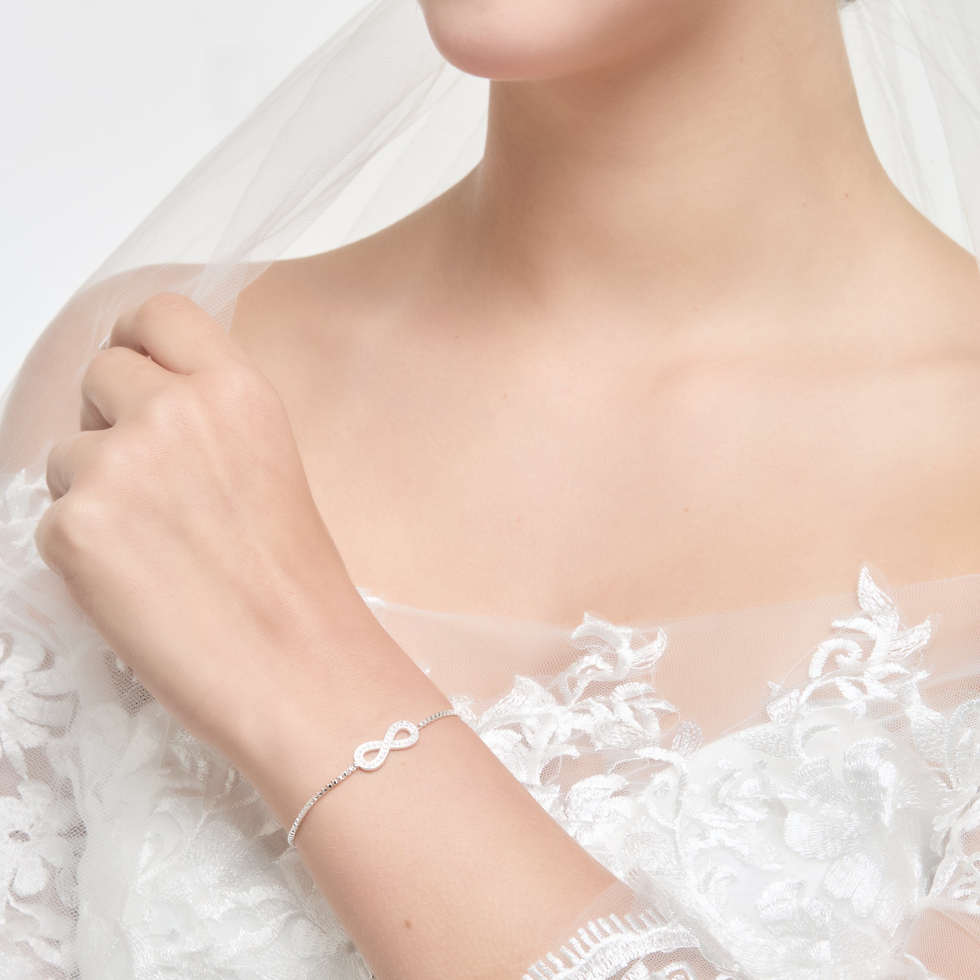 Silver Plated I Couldn't Say I Do Without You Infinity Wedding Bracelet with Zircondia® Crystals