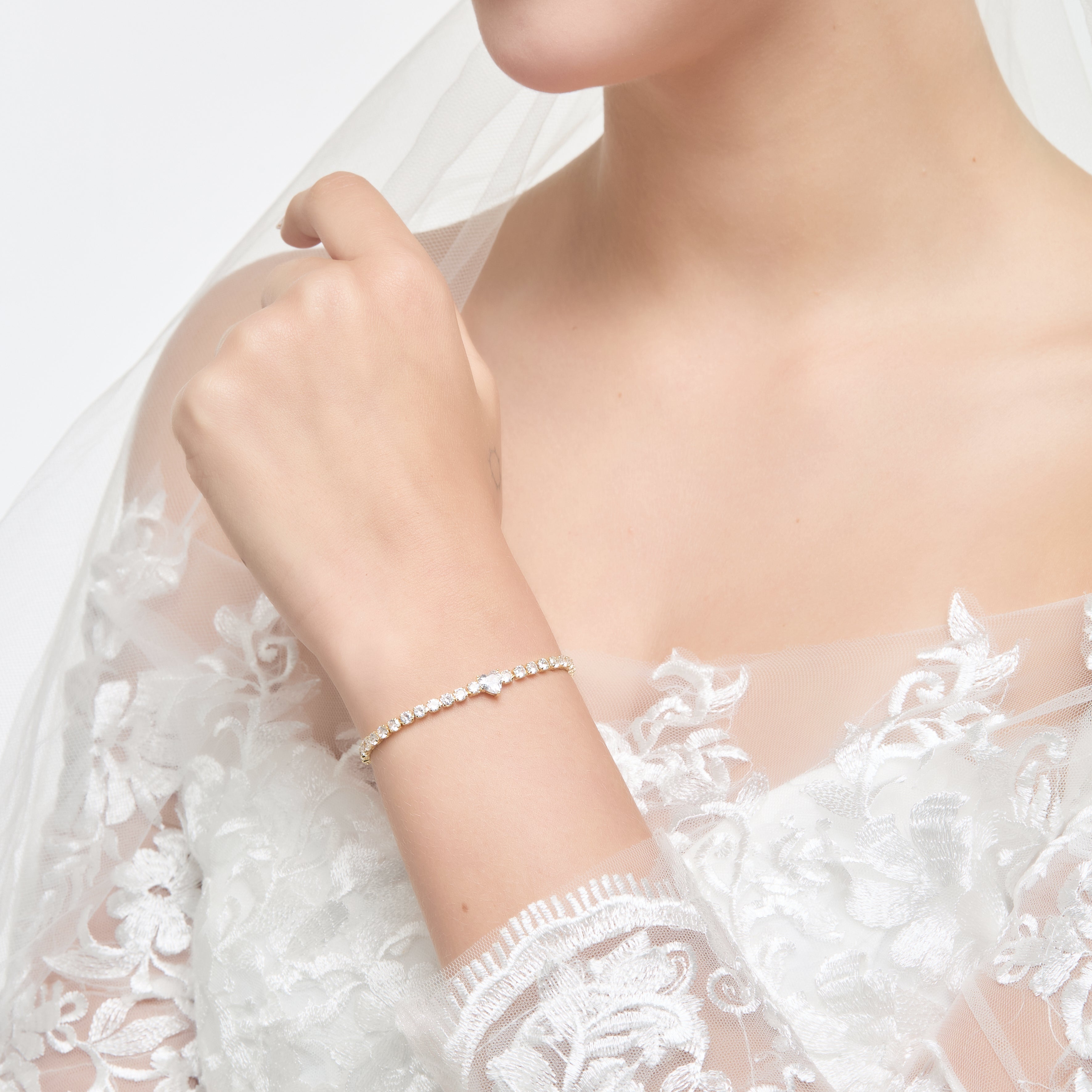 Gold Plated I Couldn't Say I Do Without You Heart Solitaire Bracelet with Zircondia® Crystals