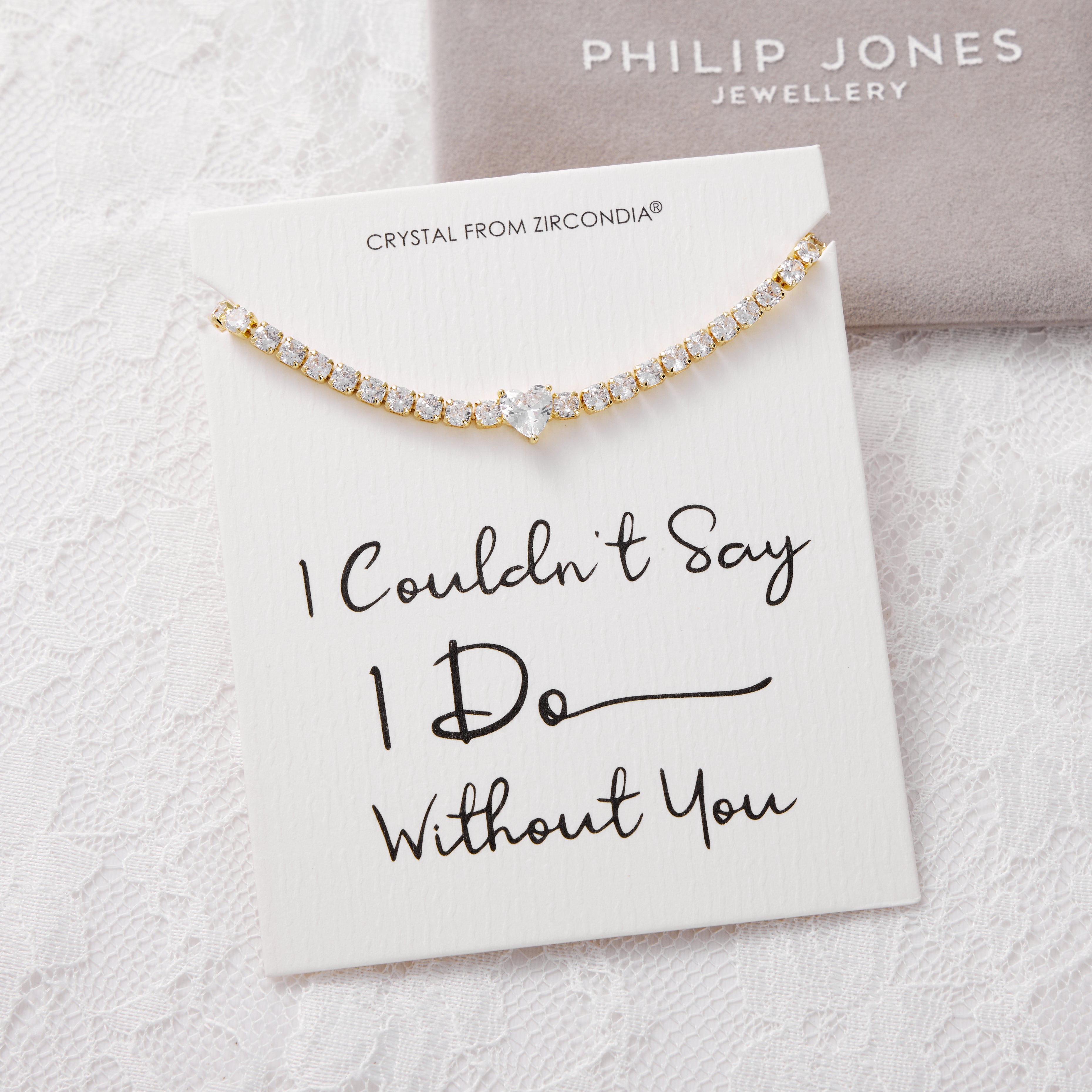 Gold Plated I Couldn't Say I Do Without You Heart Solitaire Bracelet with Zircondia® Crystals