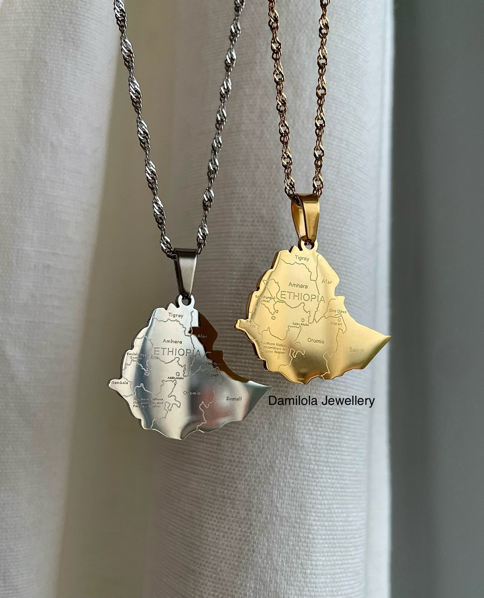 Ethiopia Engraved Map Necklace