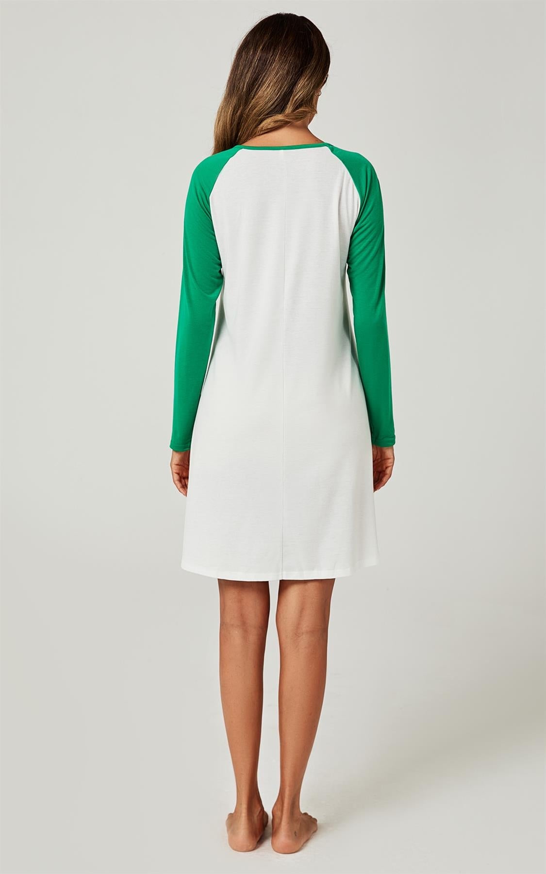 Christmas Nightgown Holiday Sleepwear Mini Dress In White & Green