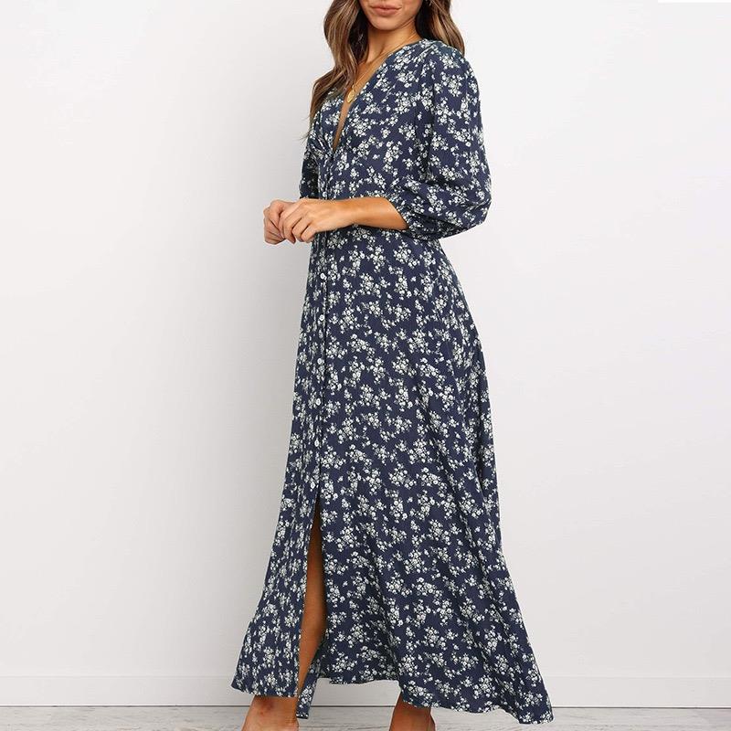 Navy Floral Ditsy Empire Waist Midi Dress