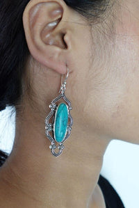 Mystic Oasis Drops - Vintage Silver Earrings with Turquoise & Labradorite Accents.