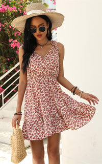 Pretty Rose Floral Print Strappy Bardot Mini Dress In Pink