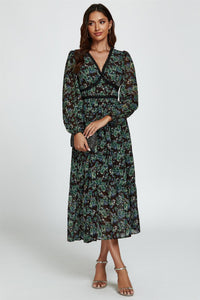 Floral Print Long Sleeve Midi Dress In Brown