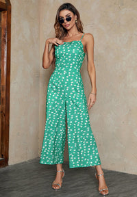 Floral Print Tie Back Culotte Jumpsuit In Green